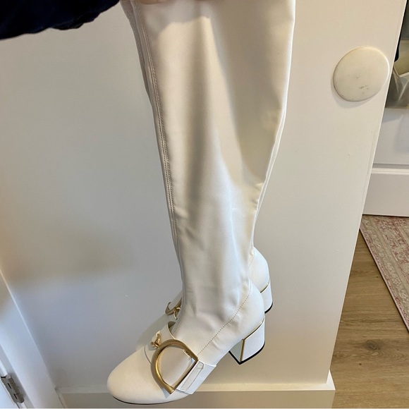 SOLD DO NOT BUY White Mod Faux Leather Knee High Boots - Picture 4 of 5